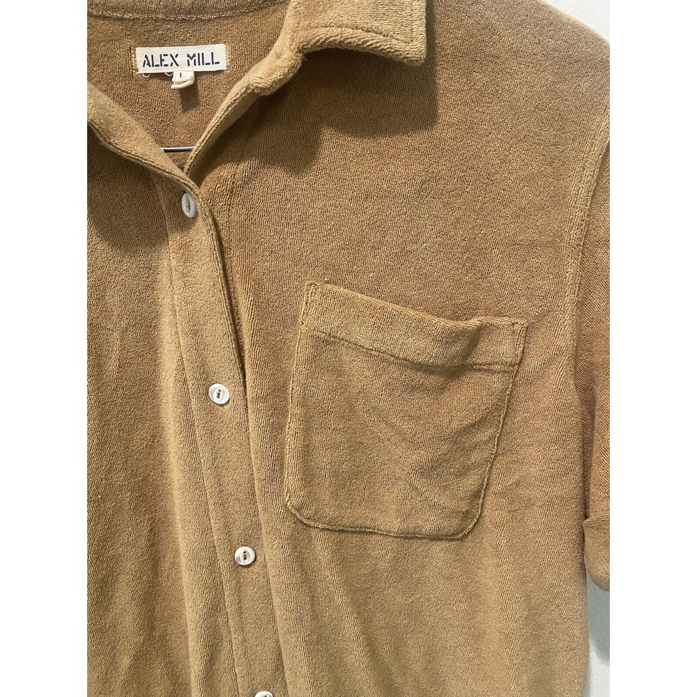 Alex Mill Womens Top Benny Shirt Golden Flax Terry Cloth Button Up Sz L Retro - Picture 7 of 9